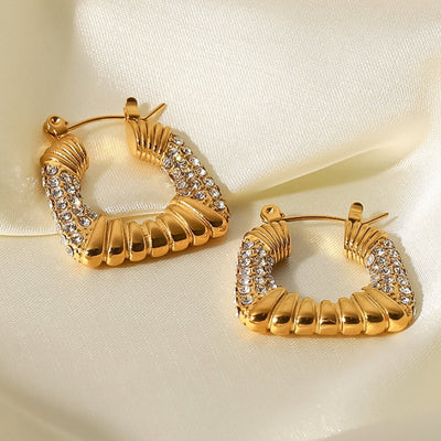 Women's Gold Diamond Cubic Hoop Earrings, Best Gold Diamond Cubic Hoop Earrings for Women Gift, Mason & Madison Co.