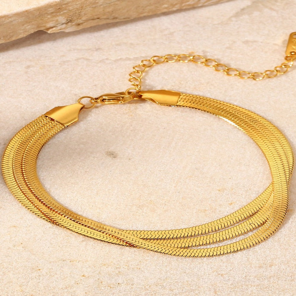 Unisex Stainless Steel Snake Chain Bracelet - Gold Plated Waterproof