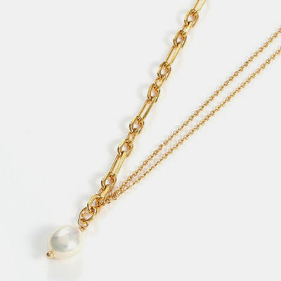 Double-Layered Gold Pearl Pendant Necklace | Best Gold Pearl Jewelry Gift | Best Aesthetic Yellow Gold Pearl Necklace Jewelry Gift for Women, Girls, Girlfriend, Mother, Wife, Daughter | Mason & Madison Co.