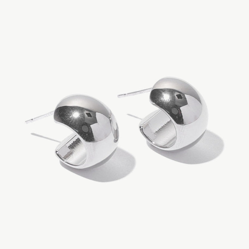 Silver C-Hoop Stud Earrings