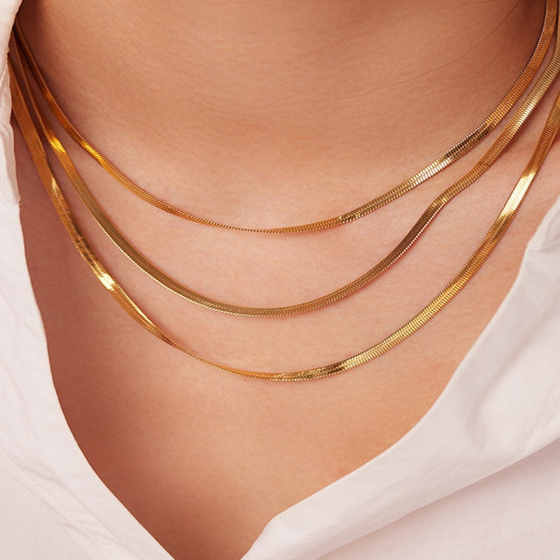 Gold Triple-Layered Snake Chain Necklace