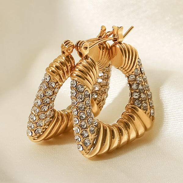 Women's Gold Diamond Cubic Hoop Earrings, Best Gold Diamond Cubic Hoop ...
