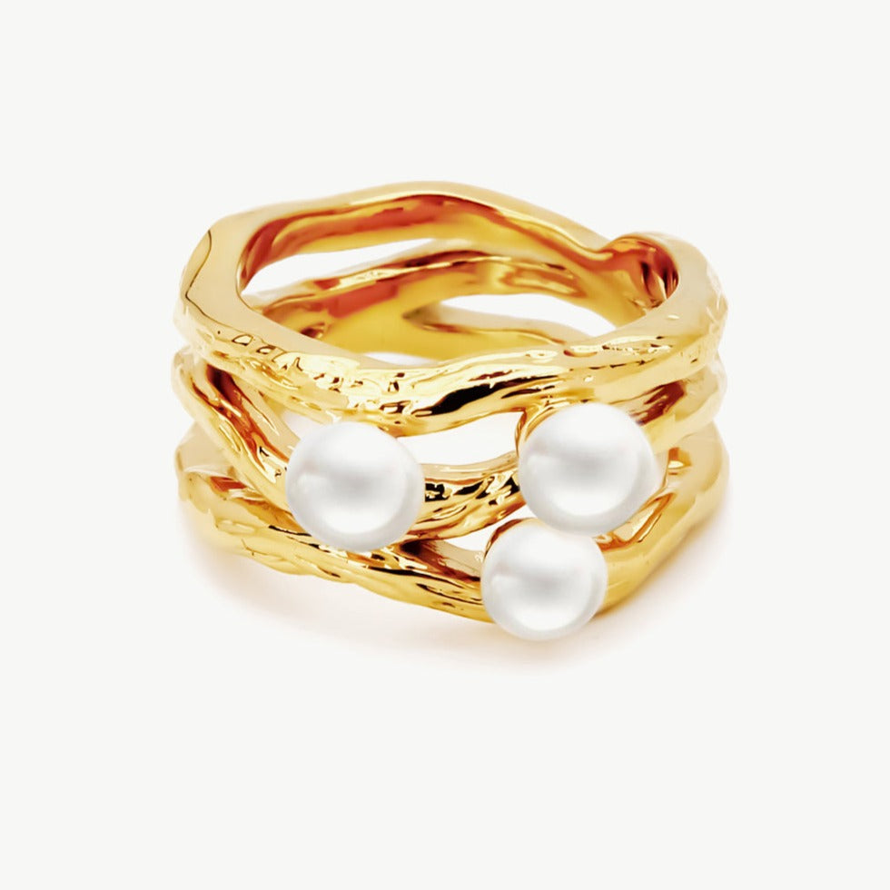 Three Pearls Gold Ring