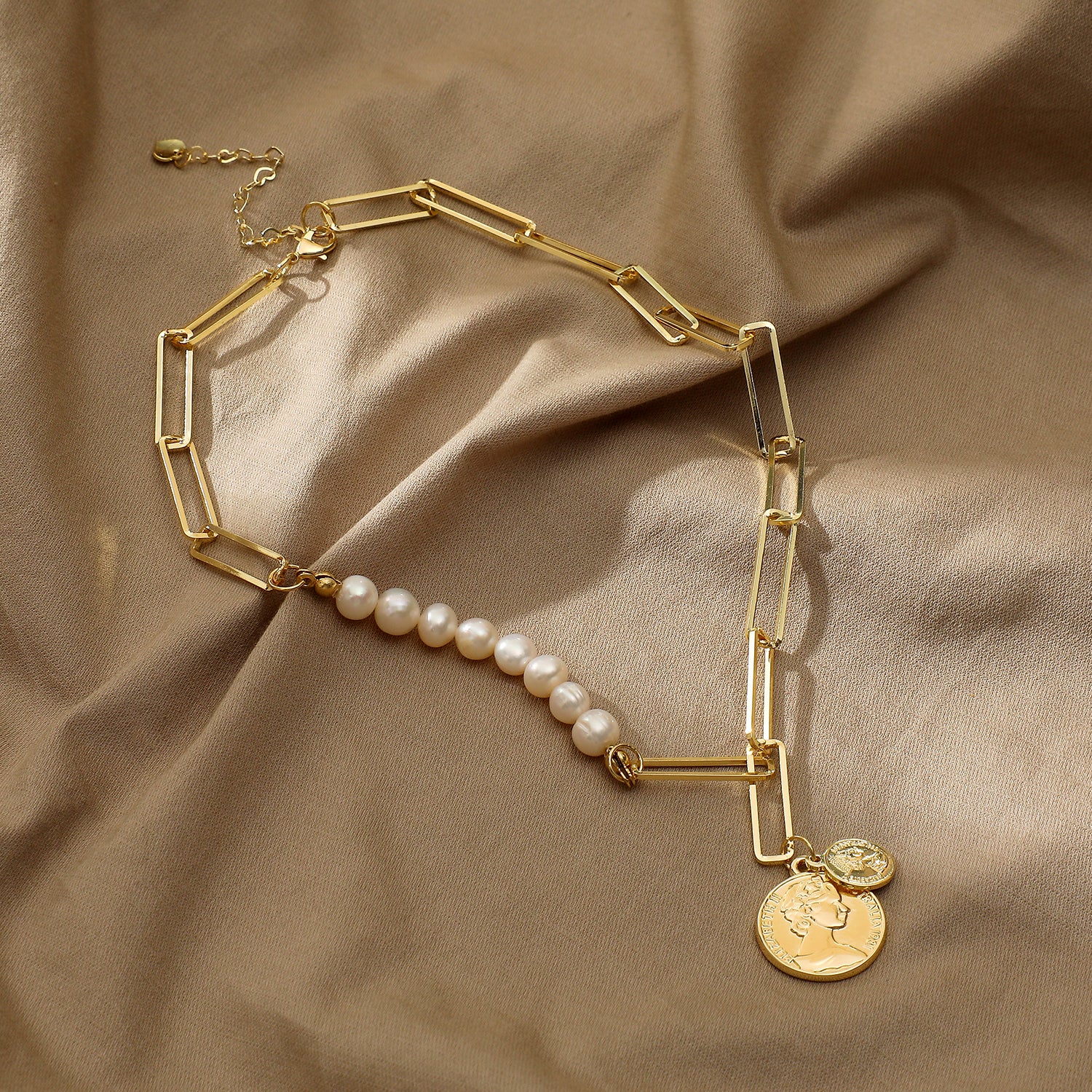 Best Gold Pearl Link Chain Necklace Jewelry Gift