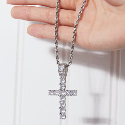 Women's Silver Diamond Cross Pendant Necklace, Best Silver Diamond Cross Pendant Twisted Chain Necklace for Women Gift, Mason & Madison Co.