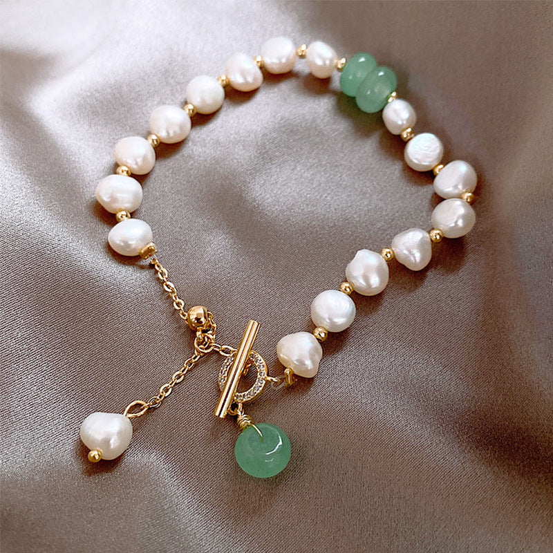 Pearl Bracelet With Jade Charm