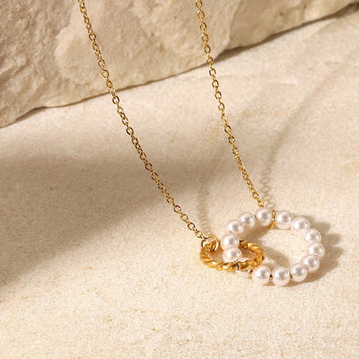 Best Women's Gold Pearl Pendant Necklace, Best Half Pearl Half Gold Chain Pendant Necklace For Women Gift, Mason & Madison Co.