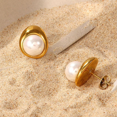 Best Gold Pearl Jewelry Gift | Best Aesthetic Yellow Gold Pearl Stud Earrings Jewelry Gift for Women, Girls, Girlfriend, Mother, Wife, Daughter | Mason & Madison Co.
