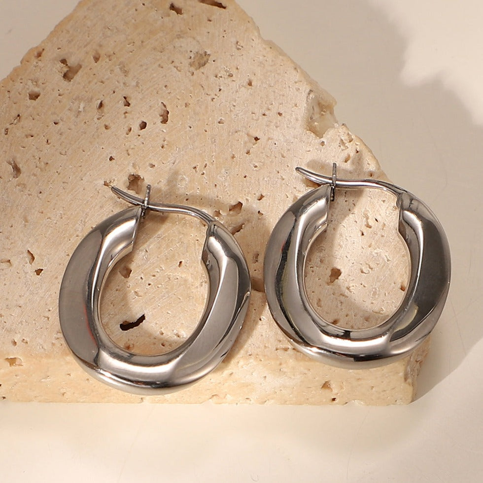 Silver Oval Hoop Earrings