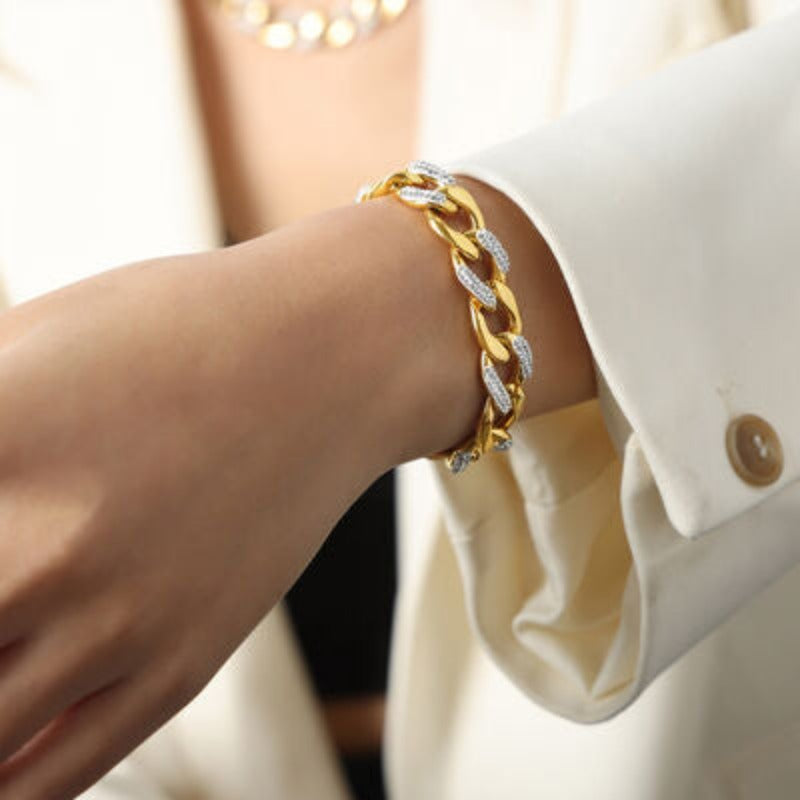 1# BEST Women's Gold Diamond Chunky Chain Bracelet for Women, #1 Best Most Top Trendy Trending Gold Diamond Chunky Chain Bracelet for Women Gift, Mason & Madison Co.