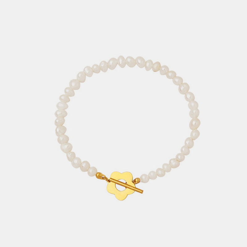 Best Gold Pearl Chain Bracelet Jewelry Gift | Best Aesthetic Yellow Gold Flower Pearl Chain Bracelet Jewelry Gift for Women, Girls, Girlfriend, Mother, Wife, Daughter | Mason & Madison Co.