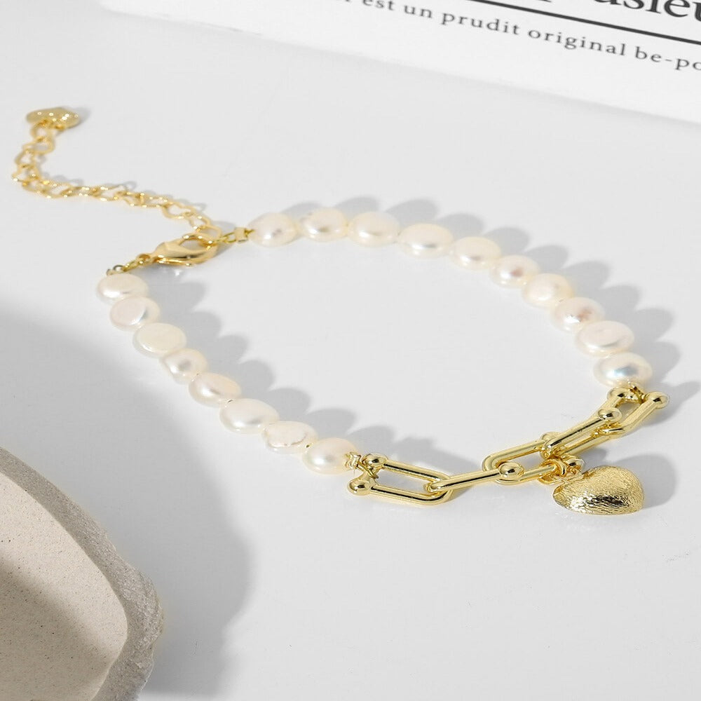 Best Gold Pearl Chain Bracelet Jewelry Gift | Best Aesthetic Yellow Gold  Heart Charm Pearl Bracelet Jewelry Gift for Women, Mother, Wife | Mason &  Madison
