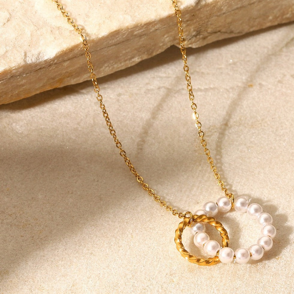 Best Women's Gold Pearl Pendant Necklace, Best Half Pearl Half Gold Hoop Link Chain Pendant Necklace for Women Gift, Mason & Madison Co.