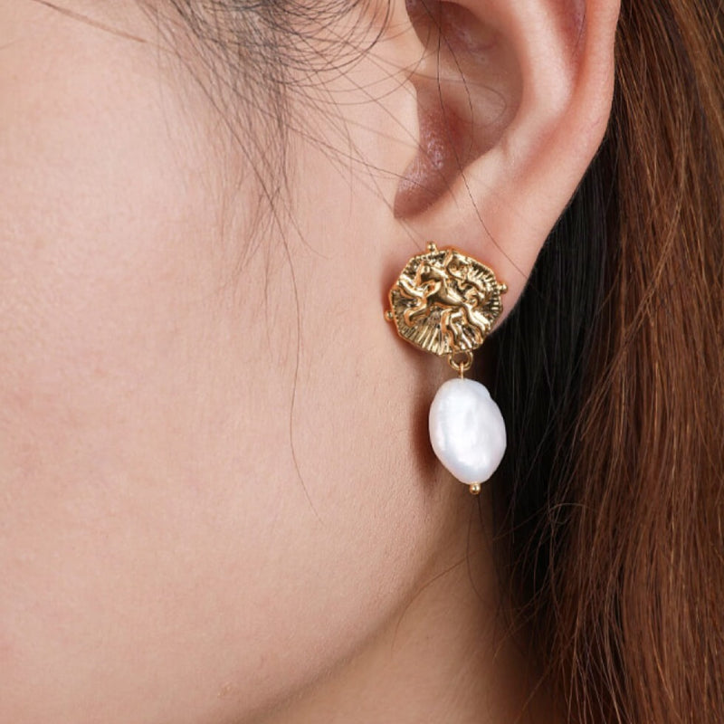 Gold & Pearl Drop Earrings