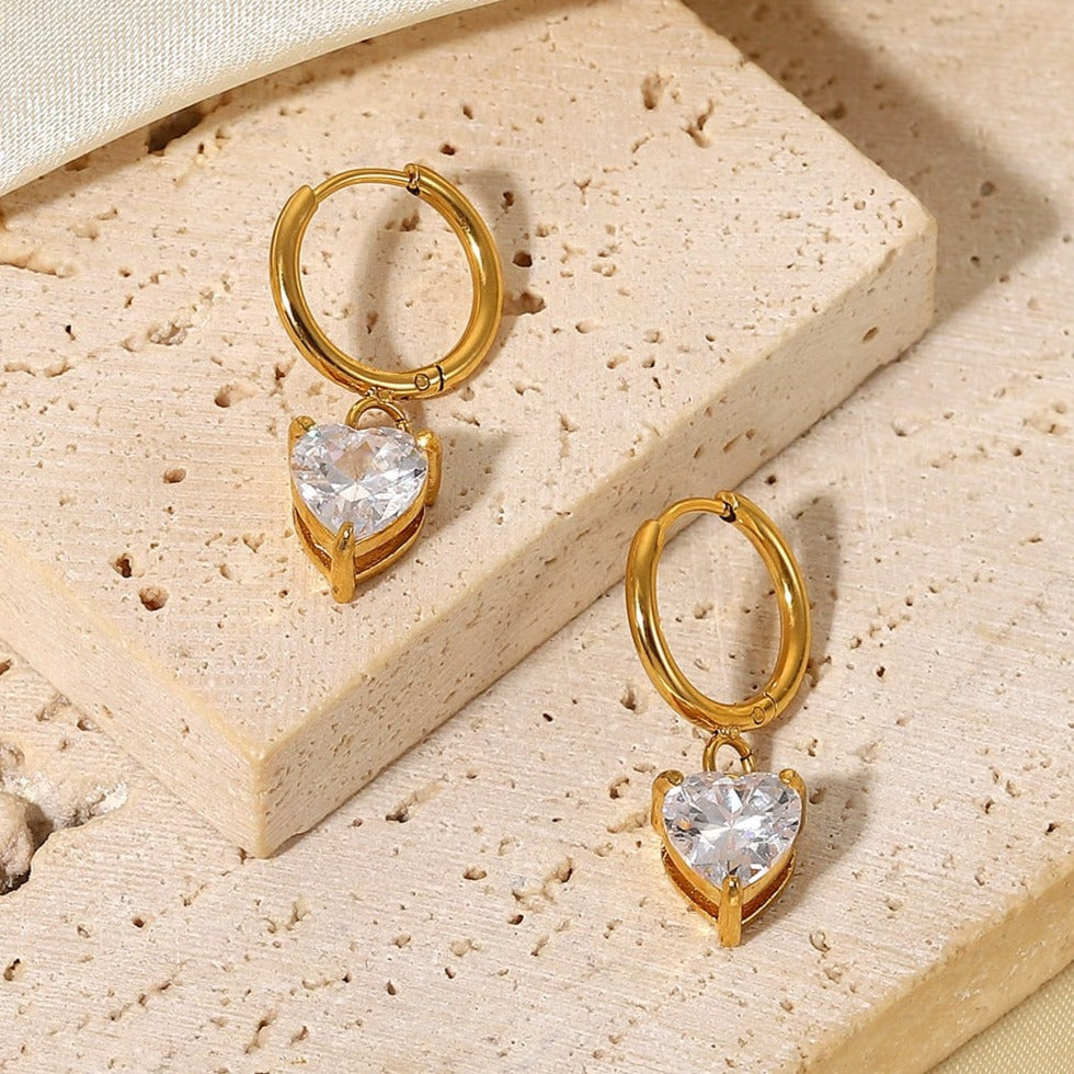 1#BEST Gold Heart Diamond Drop Earrings Jewelry Gift for Women | #1 Best Most Top Trendy Trending Aesthetic Yellow Gold Diamond Drop Earrings Jewelry
