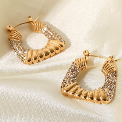 Women's Gold Diamond Cubic Hoop Earrings, Best Gold Diamond Cubic Hoop Earrings for Women Gift, Mason & Madison Co.