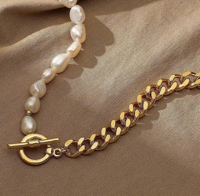 Half Pearl, Half Gold Chain, Clear Crystal, Pearl Necklace – Cypress  Springs Gift Shop