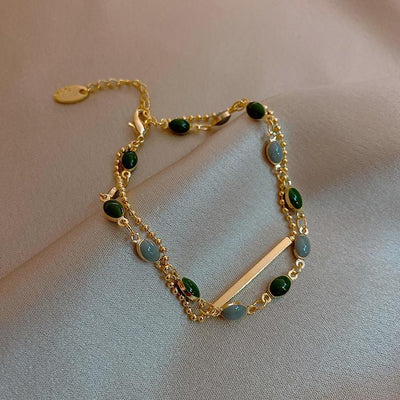 Vintage Green Jade Bracelet Deco Golden Bronze  eBay